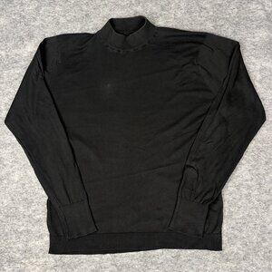 John Smedley Mock Neck Sweater Men L Black Sea Island Cotton England Lightweight